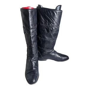 Vintage Black Leather Pull On Riding Boots EU 40/US 9 Made In Italy